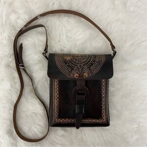 Vintage Hand Tooled Hard Leather Bag